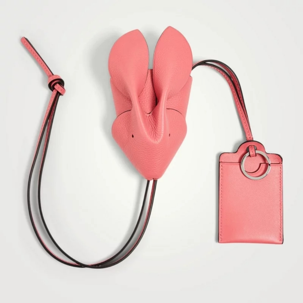 NWT LOEWE Bunny Leather Necklace Keychain Card Holder case Key ring charm strap